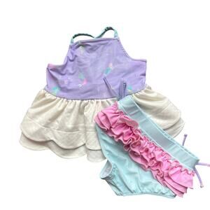Love & Grow Clothing Co 3T Swimsuit Mermaid 2 Piece Ruffle Shimmer Scallop Edge